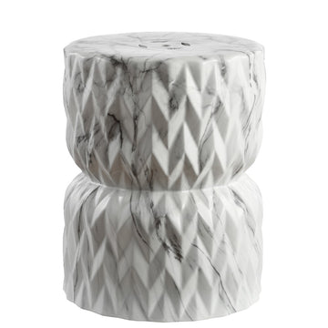 Chevron Drum 17.5" White Marble Finish Ceramic Garden Stool - JONATHAN Y